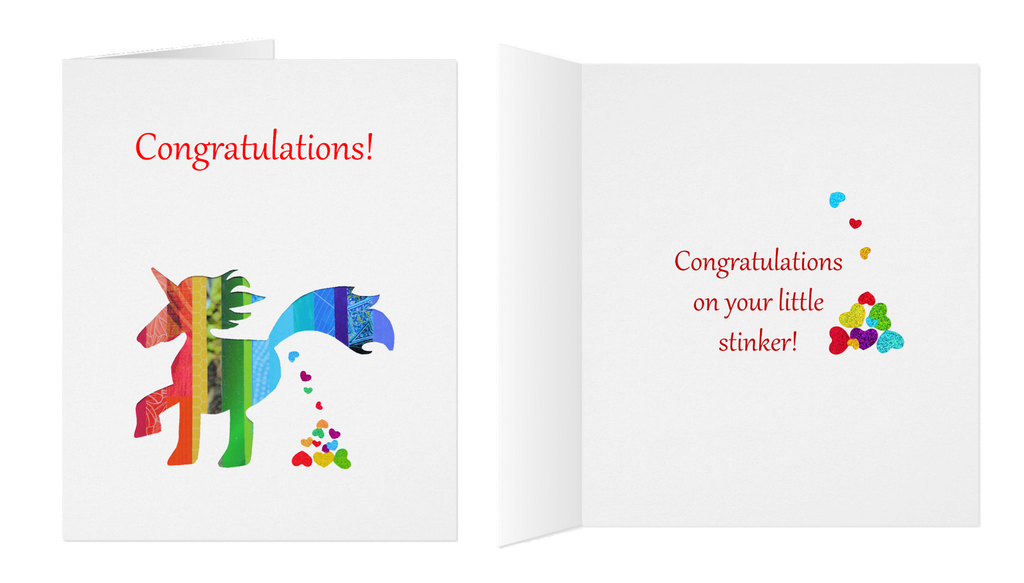 GC006 Unicorn Congratulations Card (Baby Shower) - Poop Heart